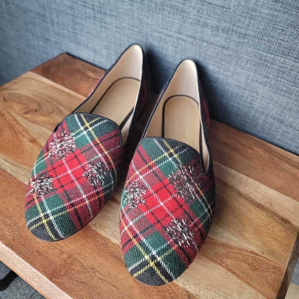 Ryan Embroidered Snowflake Green And Red Tartan Plaid Loafers Talbots